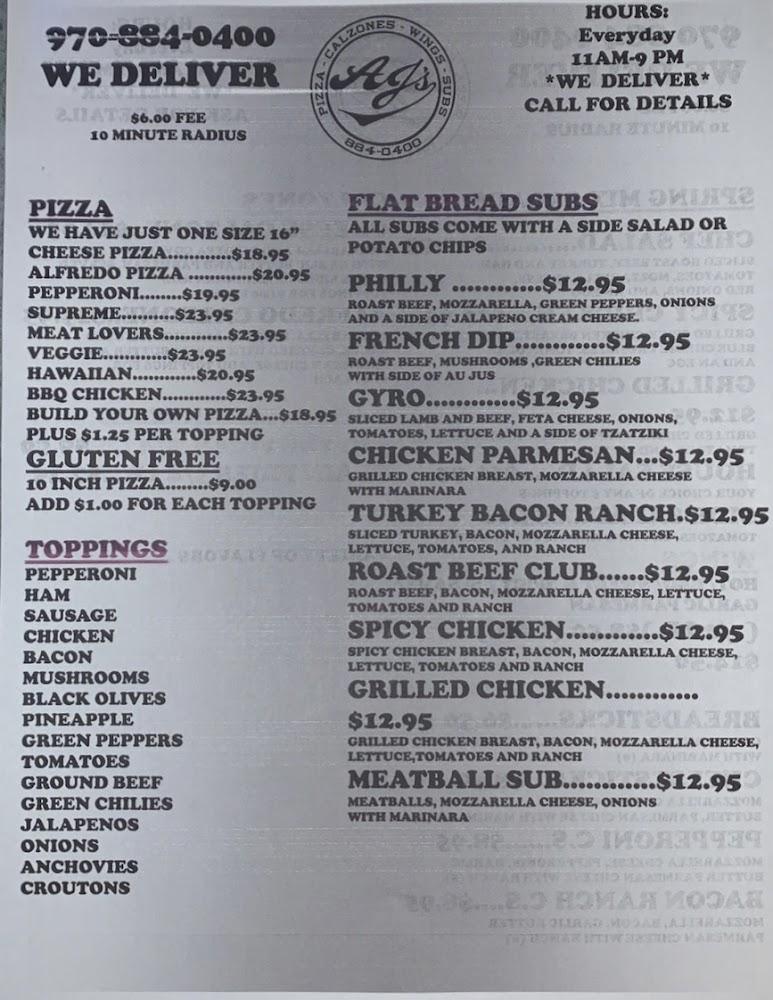 AJ's Pizza Menu image 2